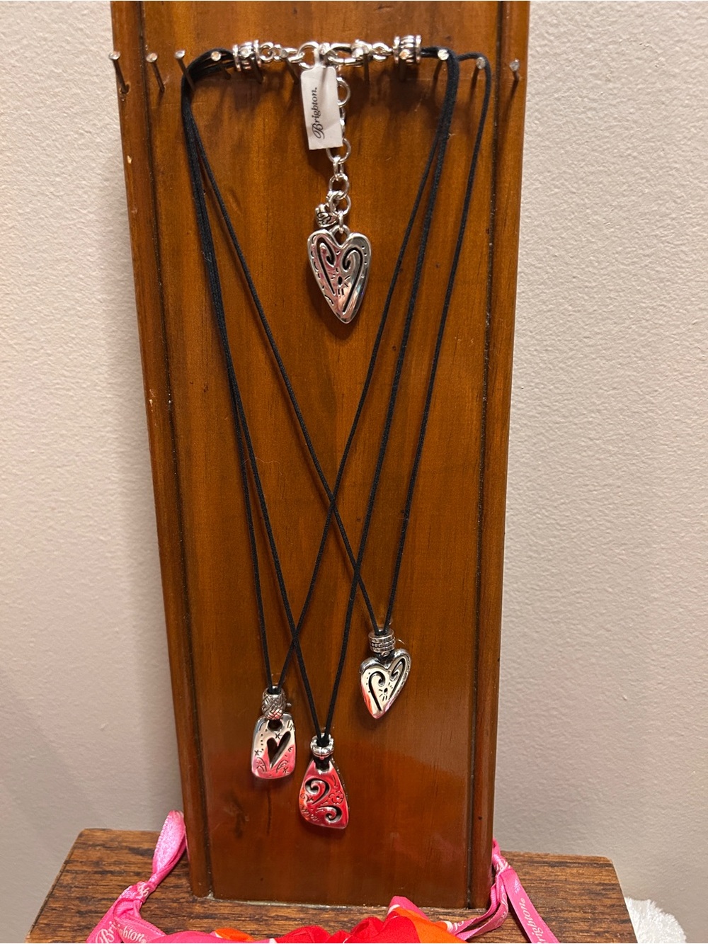 RETRIED BRIGHTON BRAZILIAN SILVER HEART CHARM NECKLACE 3 STRAND SILVER BLACK